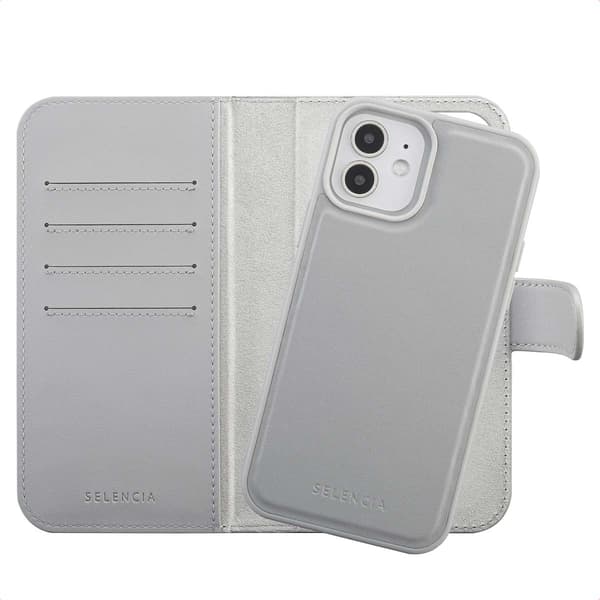 Selencia Olyn Avtagbart Bokfodral MagSafe för Apple iPhone 12 (Pro) - Grå