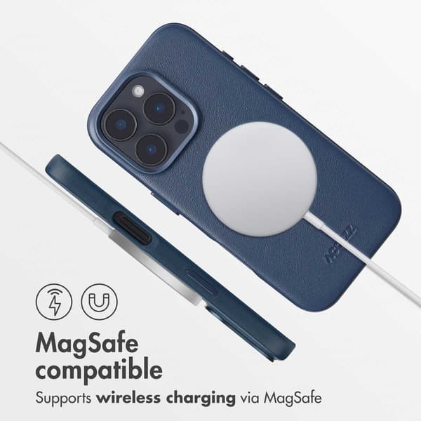 Accezz Läder Baksida MagSafe för Apple iPhone 16 Pro - Nightfall Blue