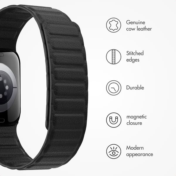 Accezz Magnetisk ægte læderrem til Apple Watch | 38/40/41/42 mm - Sort
