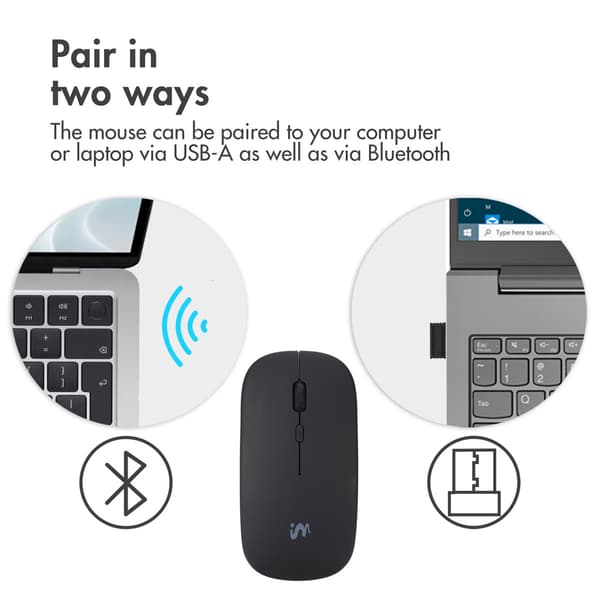 imoshion Wireless Mouse - Rechargeable Computer Mouse + 2.4G USB-A Adapter - Black