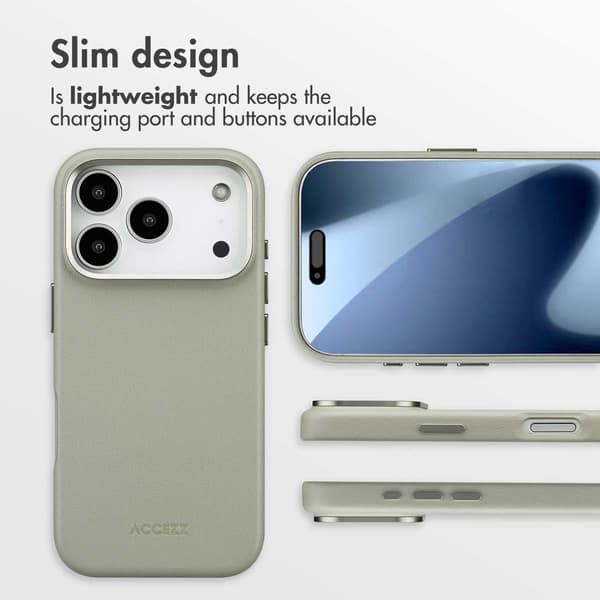 Accezz Läder Baksida MagSafe för Apple iPhone 17 Pro - Light Grey