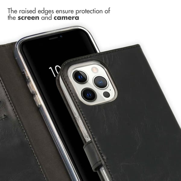Selencia Ægte læder bogomslag til Apple iPhone 12 Pro Max - Sort
