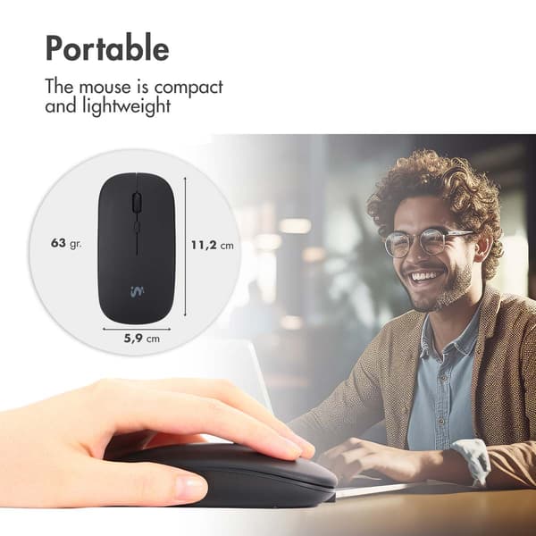 imoshion Wireless Mouse - Rechargeable Computer Mouse + 2.4G USB-A Adapter - Black