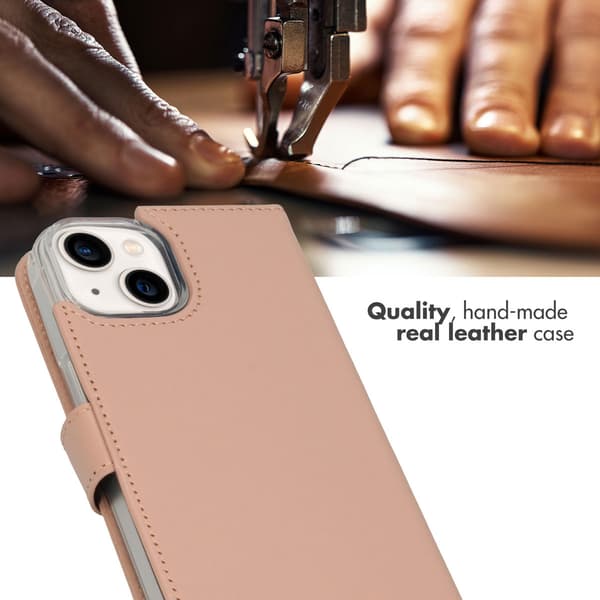 Selencia Ægte læder bogomslag til Apple iPhone 14 - Dusty Pink
