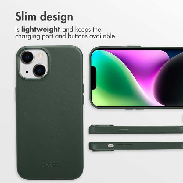 Accezz Läder Baksida MagSafe för Apple iPhone 14 - Cedar Green
