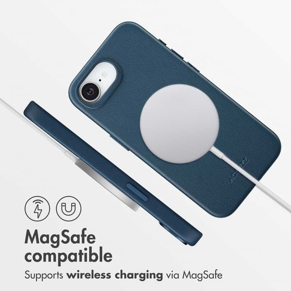 Accezz Läder Baksida MagSafe för Apple iPhone 17e / 16e - Nightfall Blue