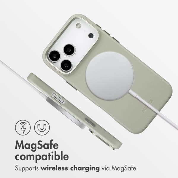Accezz Läder Baksida MagSafe för Apple iPhone 17 Pro Max - Light Grey