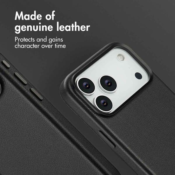 Accezz Läder Baksida MagSafe för Apple iPhone 17 Pro Max - Onyx Black