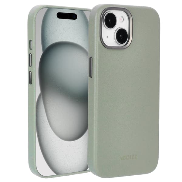 Accezz Läder Baksida MagSafe för Apple iPhone 15 - Light Grey