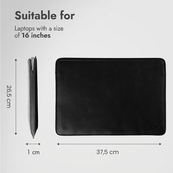 Accezz Læder laptop sleeve 16 tommer - Sort