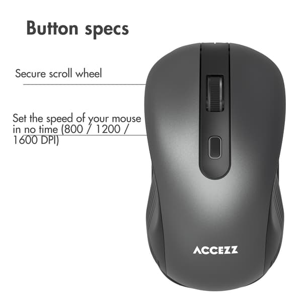Accezz Wireless Mouse - Bluetooth / USB-A Adapter - Grey