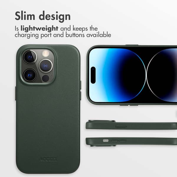 Accezz Läder Baksida MagSafe för Apple iPhone 14 Pro - Cedar Green
