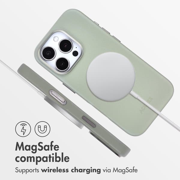 Accezz Läder Baksida MagSafe för Apple iPhone 16 Pro - Light Grey