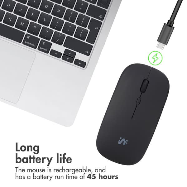 imoshion Wireless Mouse - Rechargeable Computer Mouse + 2.4G USB-A Adapter - Black