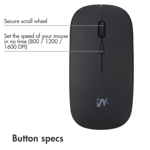 imoshion Wireless Mouse - Rechargeable Computer Mouse + 2.4G USB-A Adapter - Black