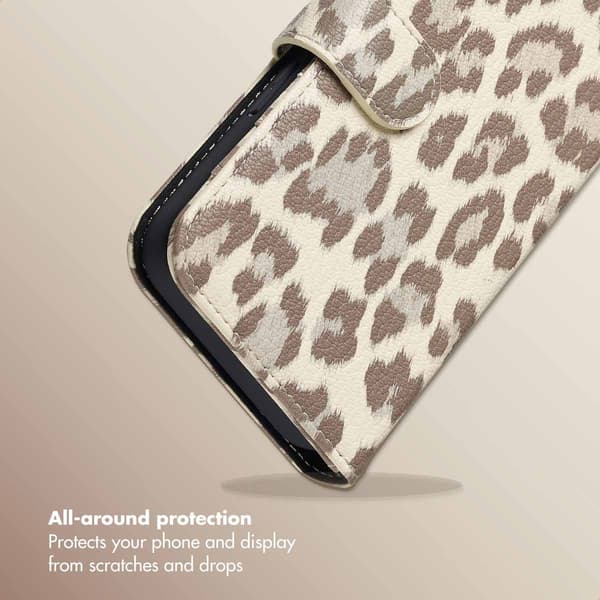 Selencia Sabi bogetui med panterprint til Apple iPhone 17e / 16e - Soft Ivory