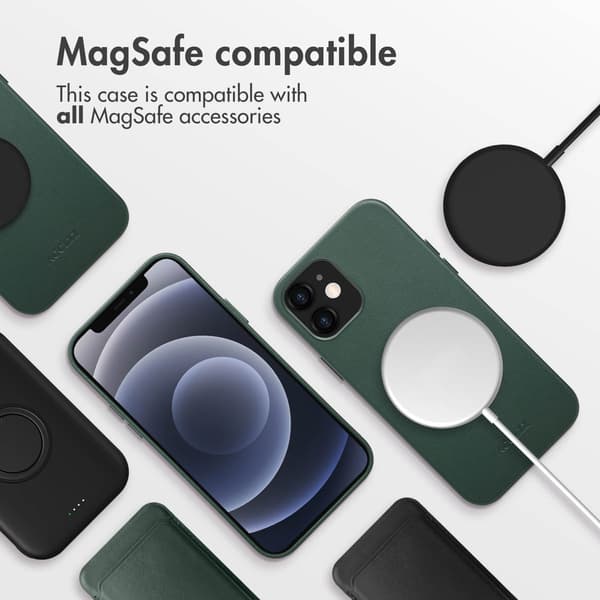 Accezz Läder Baksida MagSafe för Apple iPhone 12 (Pro) - Cedar Green