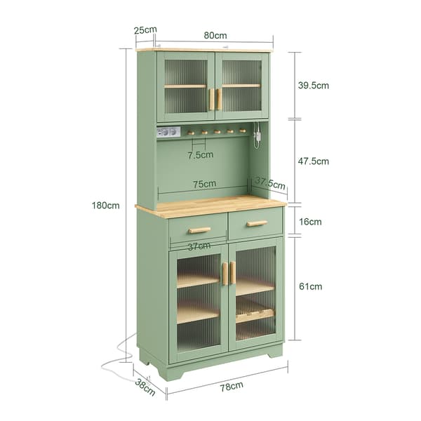 SoBuy Sideboard med 4 glasdøre, grøn, 78×38×180 cm, FSB108-E-GR