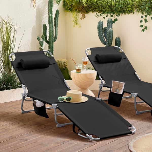 SoBuy Sammenklappelig Solseng – Liggestol til Terrasse&Have | Sort OGS35-SCH