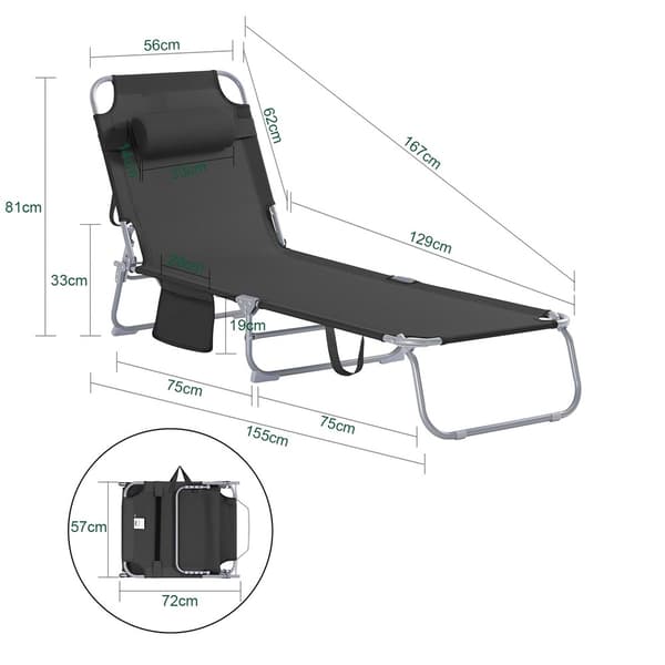 SoBuy Sammenklappelig Solseng – Liggestol til Terrasse&Have | Sort OGS35-SCH