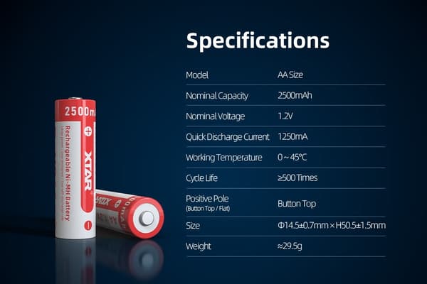 XTAR AA 1.2V 2500mAh Batterier 4stk
