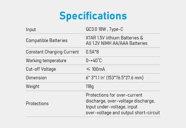 XTAR BC8 AA / AAA oplader 0.5A