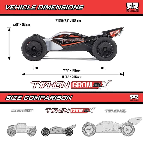 ARRMA Typhon Grom 223S BLX 4WD Silver/Black - RTR