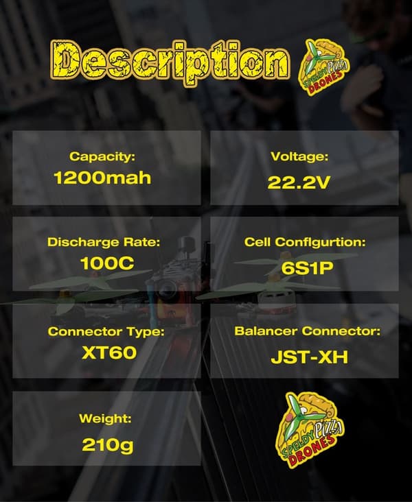 6s  1200mAh -100C - SpeedyPizzaDrones XT60