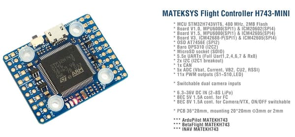 Mateksys H743-MINI V3 Flygkontroll