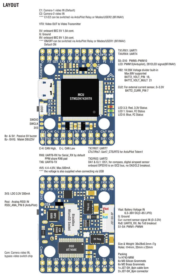 Mateksys H743-MINI V3 Flygkontroll