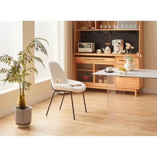 Beige tygstol LUCAS med bouclette-utseende