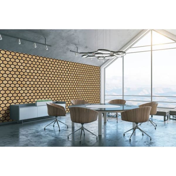Set med 4 hexagonala akustiska väggpaneler – Teakfinish