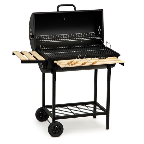 Solid Metal Grill til Kul med Termometer & Hjul, Perfekt til Haveentusiaster