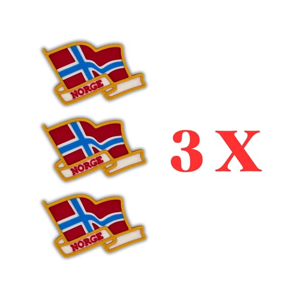 3-pak reversnåle med Norges flag