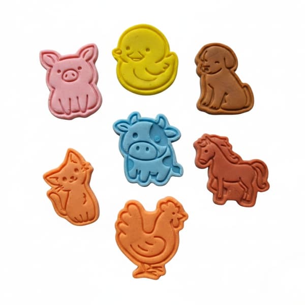 7-pakning med kakeutstikkere av gårdsdyr til baking/playdough