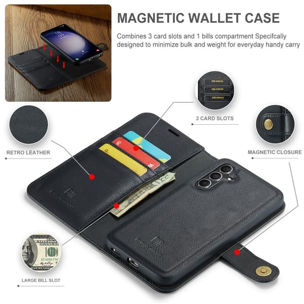DG.MING 2-in-1 Magnet Wallet Samsung Galaxy S26 Plus Black