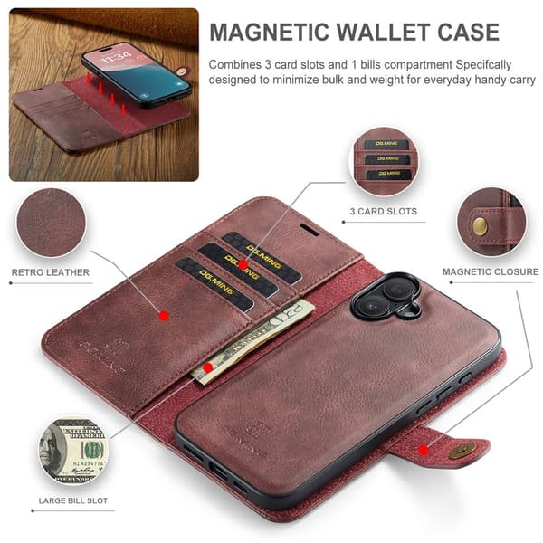 DG.MING 2-in-1 Magnet Wallet iPhone 17 Red