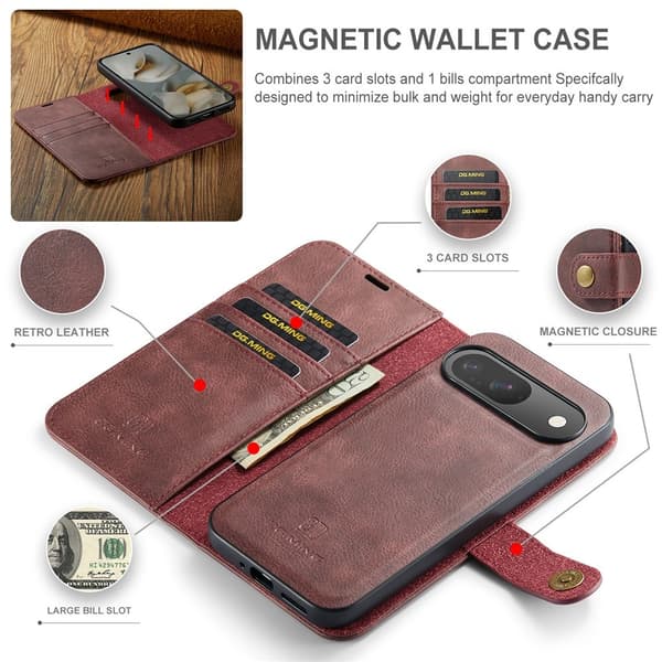 DG.MING 2-in-1 Magnet Wallet Google Pixel 10 Red
