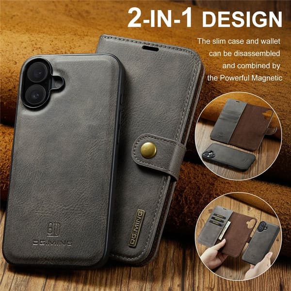 DG.MING 2-in-1 Magnet Wallet iPhone 17 Brown
