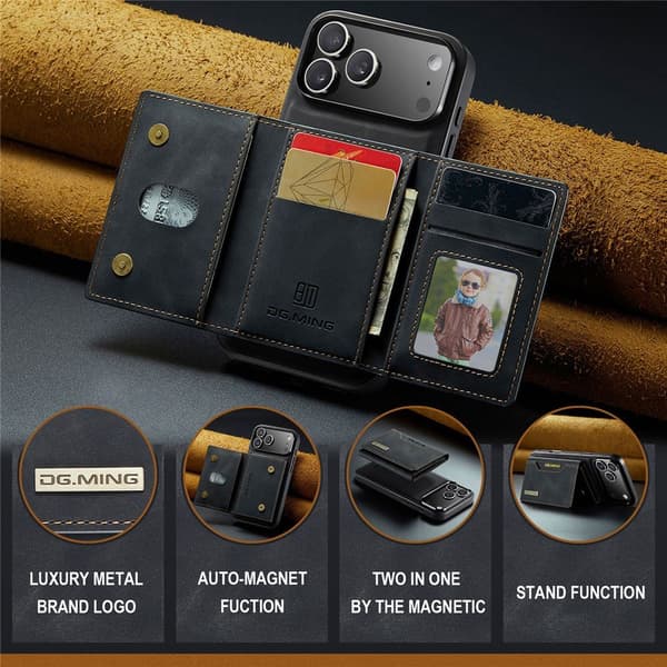 DG.MING 2 in 1 Magnetic Card Slot Case iPhone 17 Pro Black