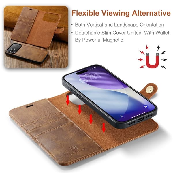 DG.MING 2-in-1 Magnet Wallet iPhone 17 Pro Max Cognac