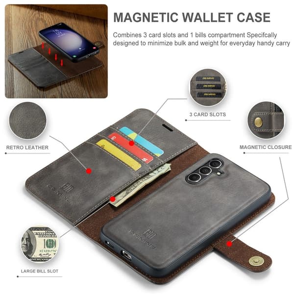 DG.MING 2-in-1 Magnet Wallet Samsung Galaxy S26 Brown