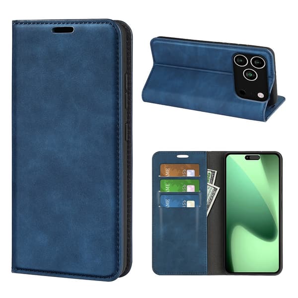 Plånboksfodral Skin-touch till iPhone 18 Pro Max med kortfack Blå