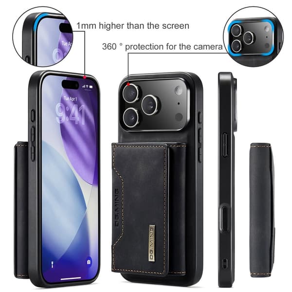 DG.MING 2 in 1 Magnetic Card Slot Case iPhone 17 Pro Max Black