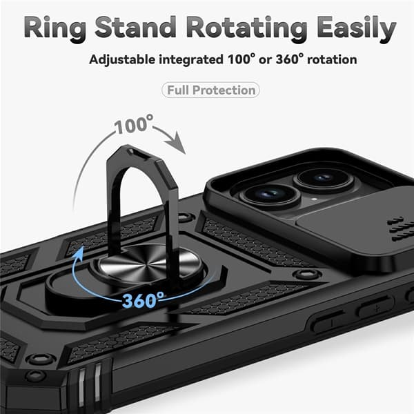 Hybridskal iPhone 17 Ring + Kameraskydd Svart