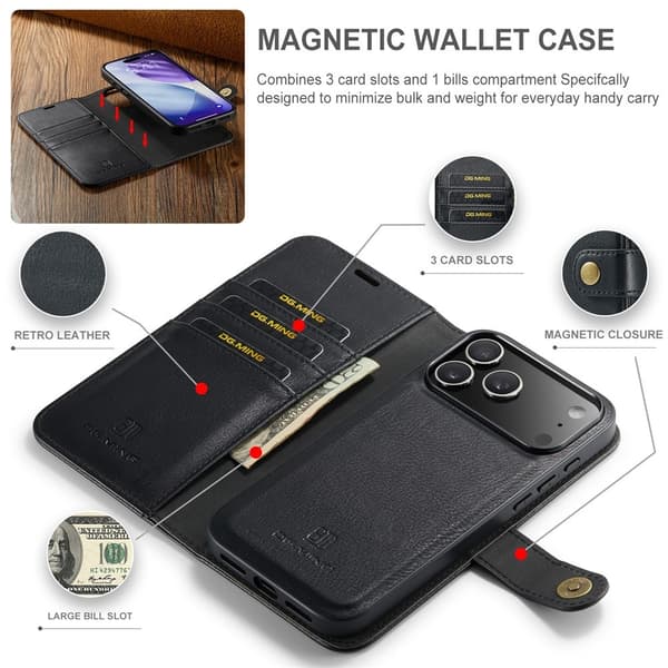 DG.MING 2-in-1 Magnet Wallet iPhone 17 Pro Black