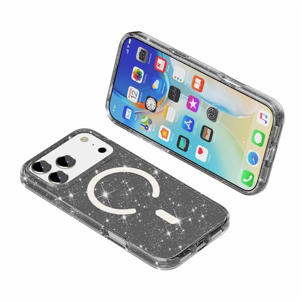 Glitter MagSafe Skal iPhone 17 Pro Transparent Svart