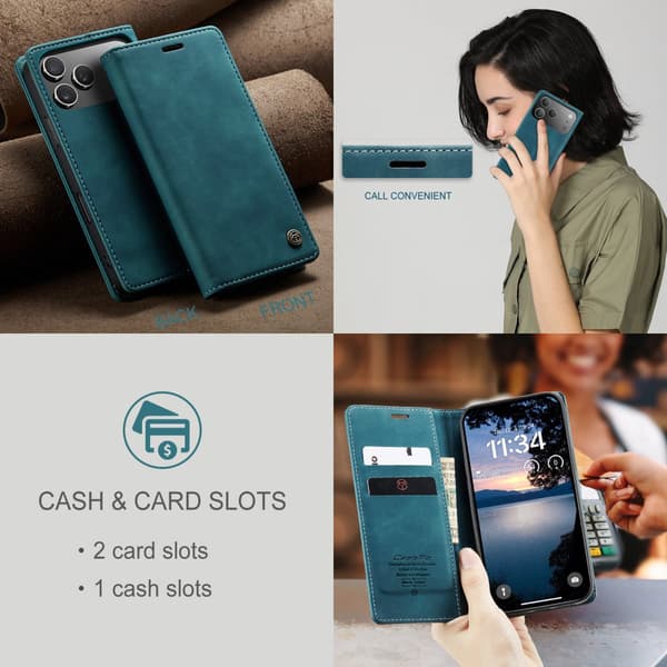 CaseMe Plånboksfodral till iPhone 18 Pro Max med kortfack och ställ Blå