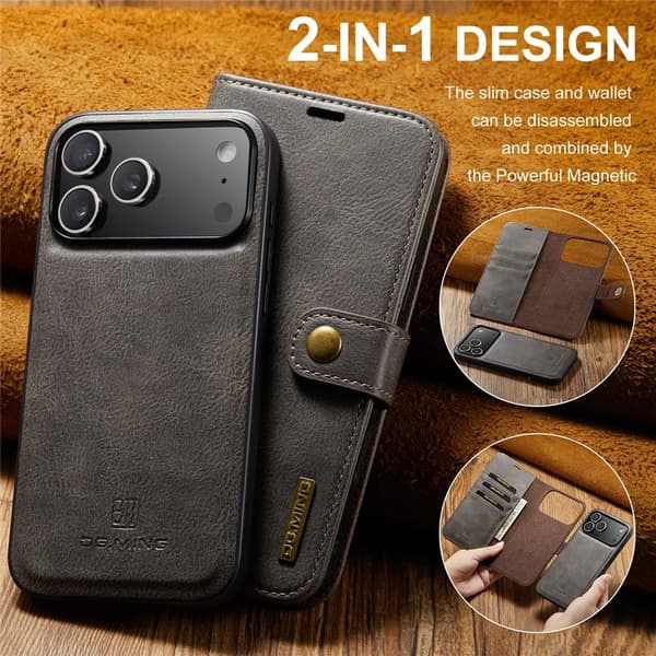 DG.MING 2-in-1 Magnet Wallet iPhone 17 Pro Max Brown