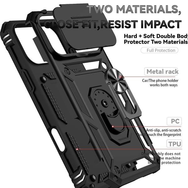 Hybridskal iPhone 17 Pro Max Ring + Kameraskydd Svart